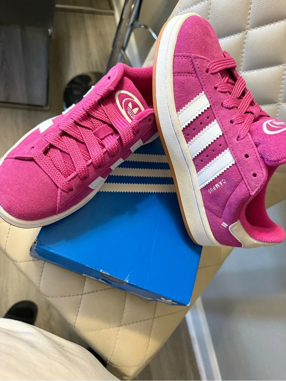 adidas Hot Pink Suede Low-Top Sneakers with White Stripes